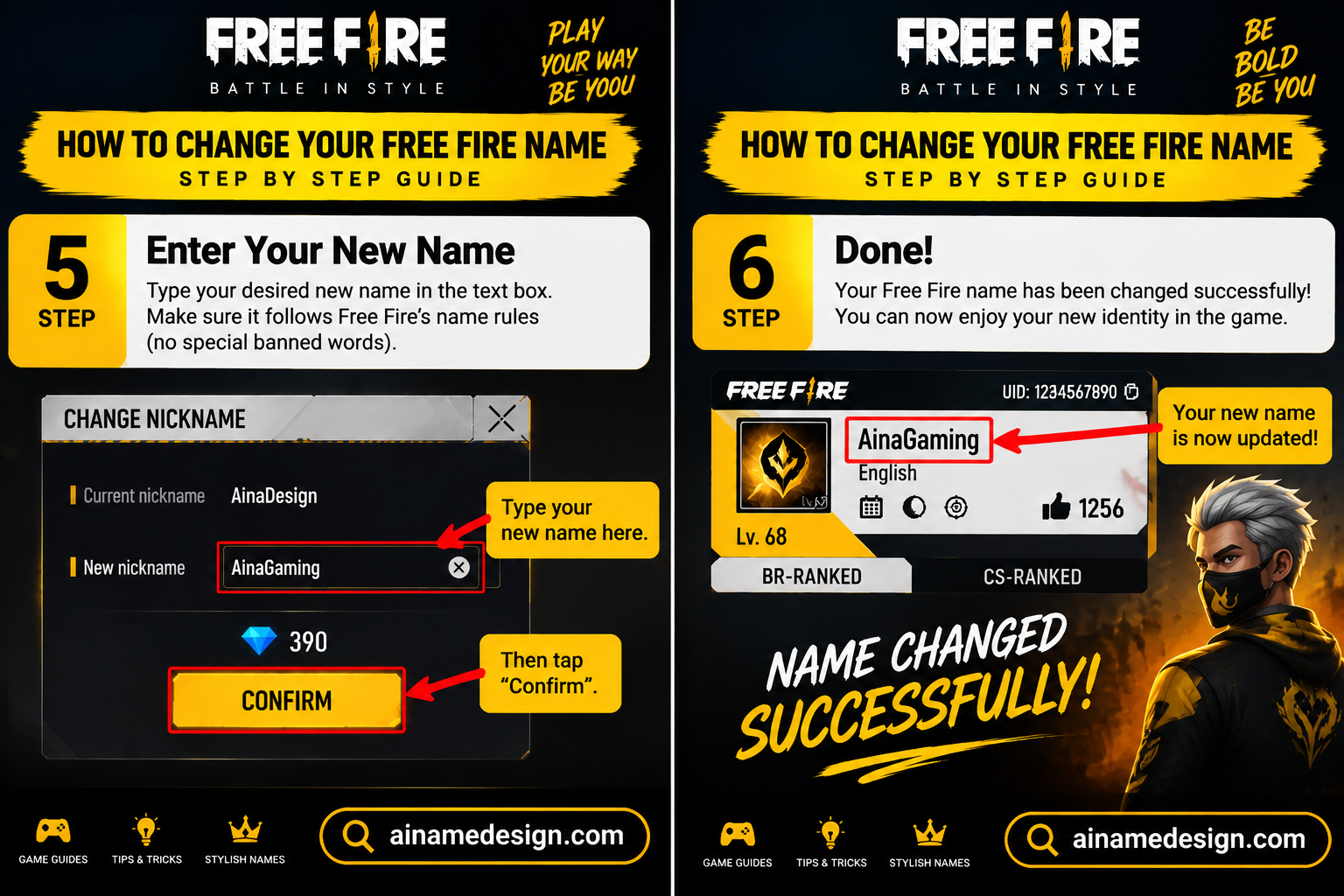 Free Fire Name Change Guide Steps 5–6