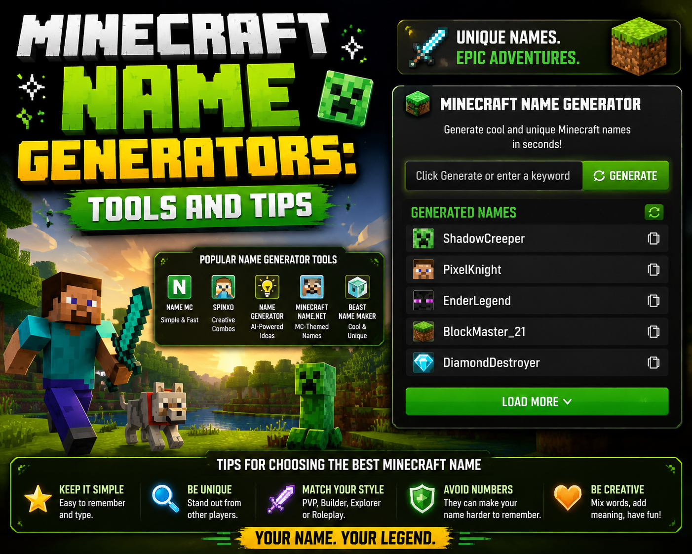 Minecraft name generator tools and tips