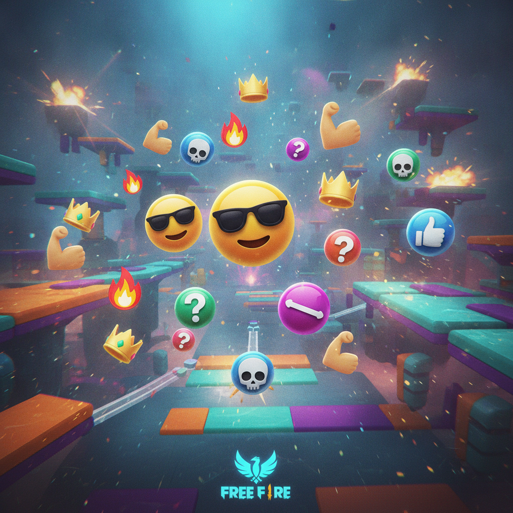 Emoji Free Fire nicknames theme with colorful floating emoji