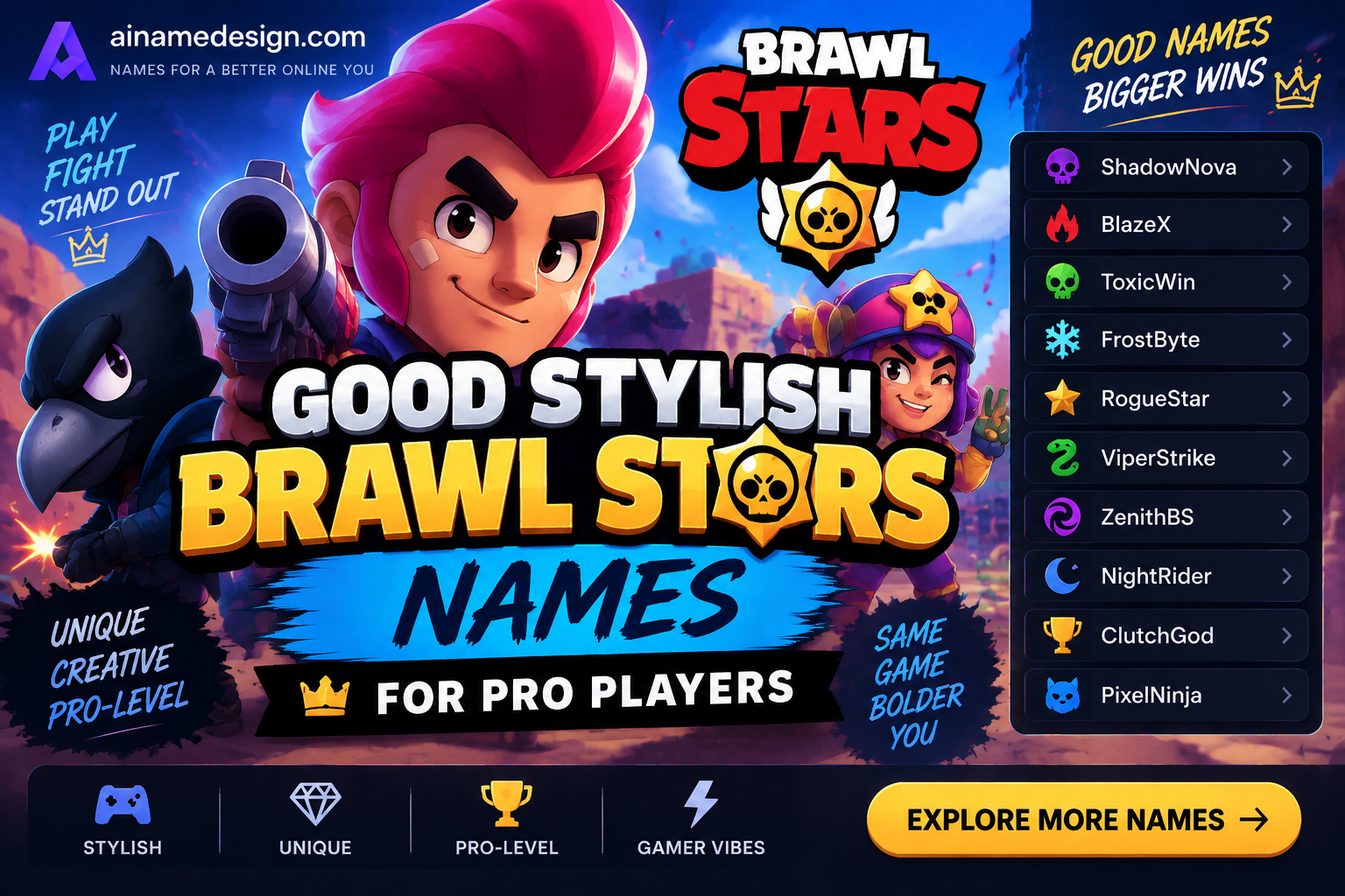 Good Stylish Brawl Stars Names for Pro Players