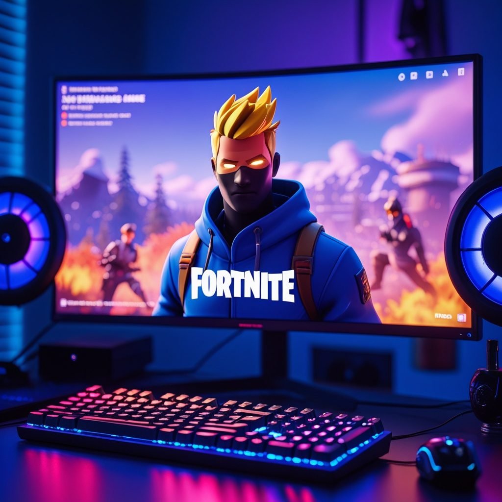 Stylish Fortnite Display Name shown on a gaming setup screen