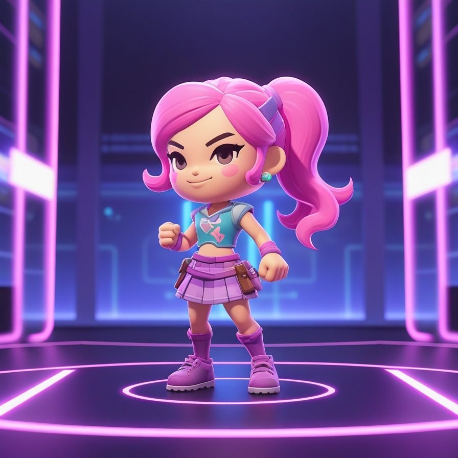 Stylish Brawl Stars girl character with pastel arcade lighting