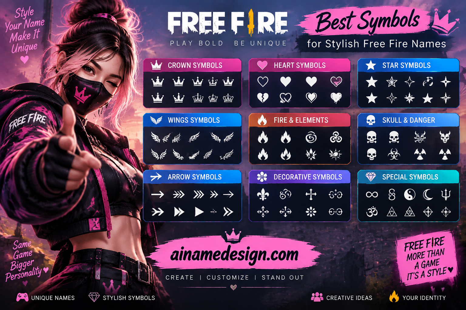 Best Symbols for Stylish Free Fire Names