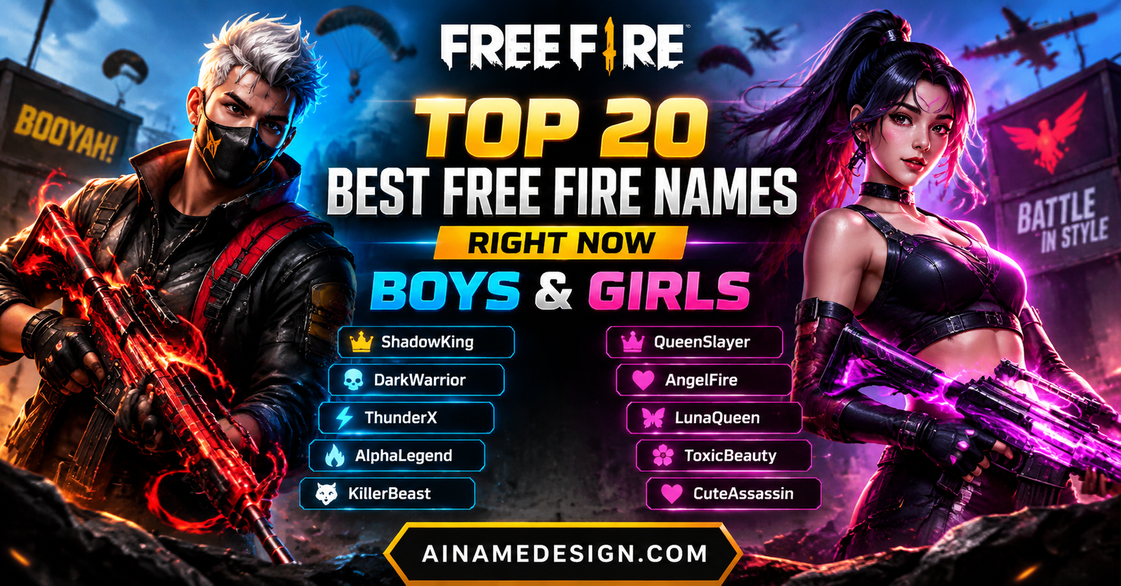 Top 20 Free Fire Names