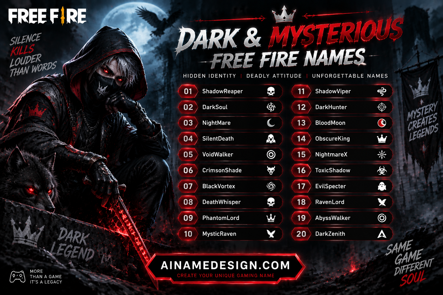 Dark & Mysterious Stylish Free Fire Names