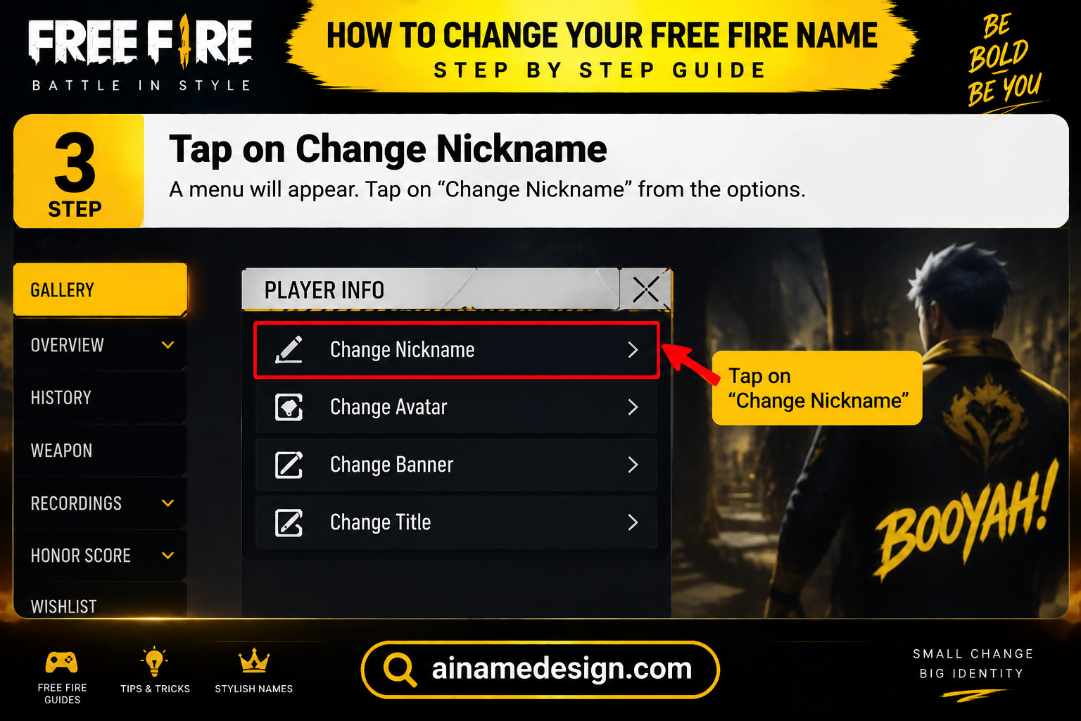 change free fire names