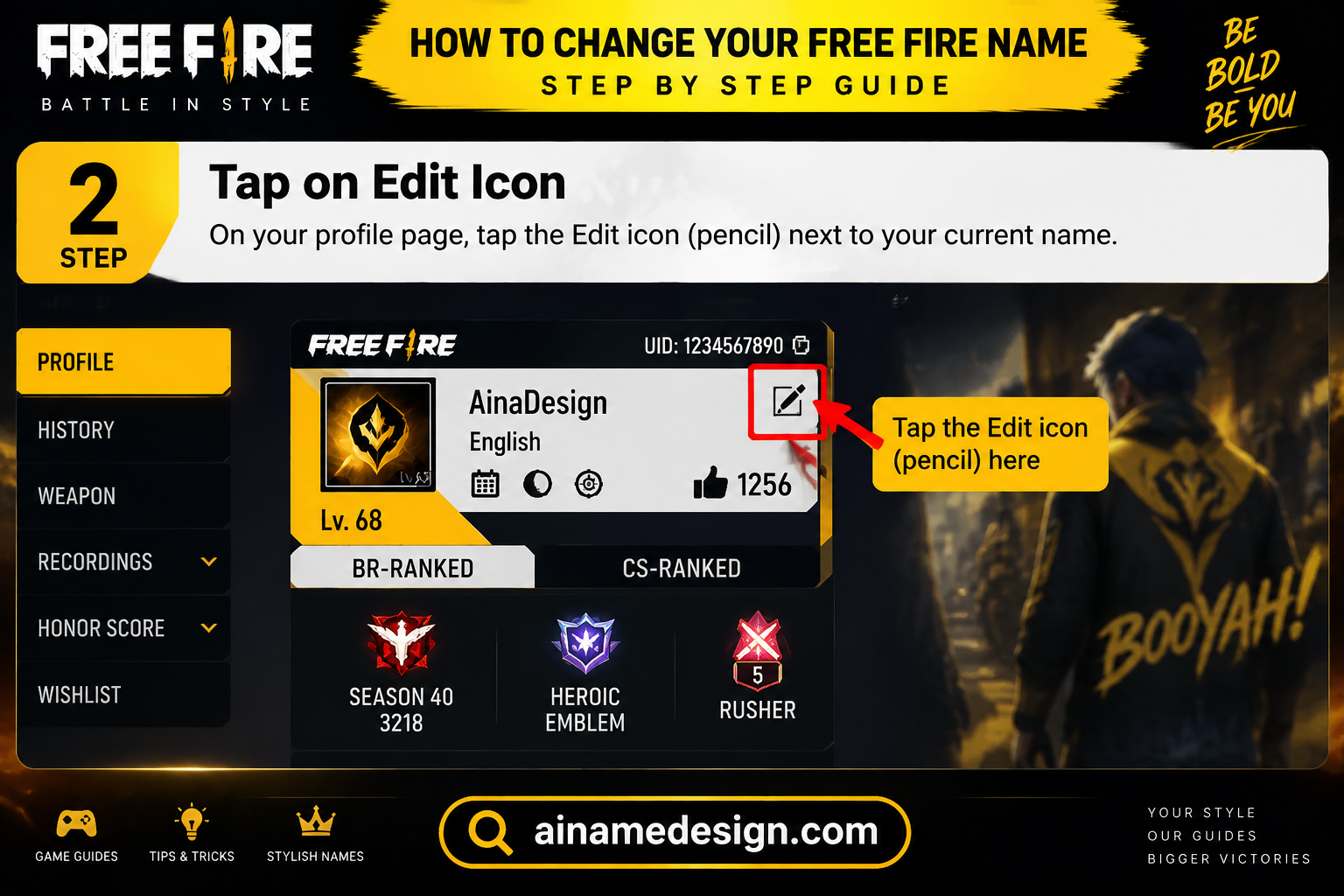 On your profile card, tap the small pencil / edit icon next to your current name.