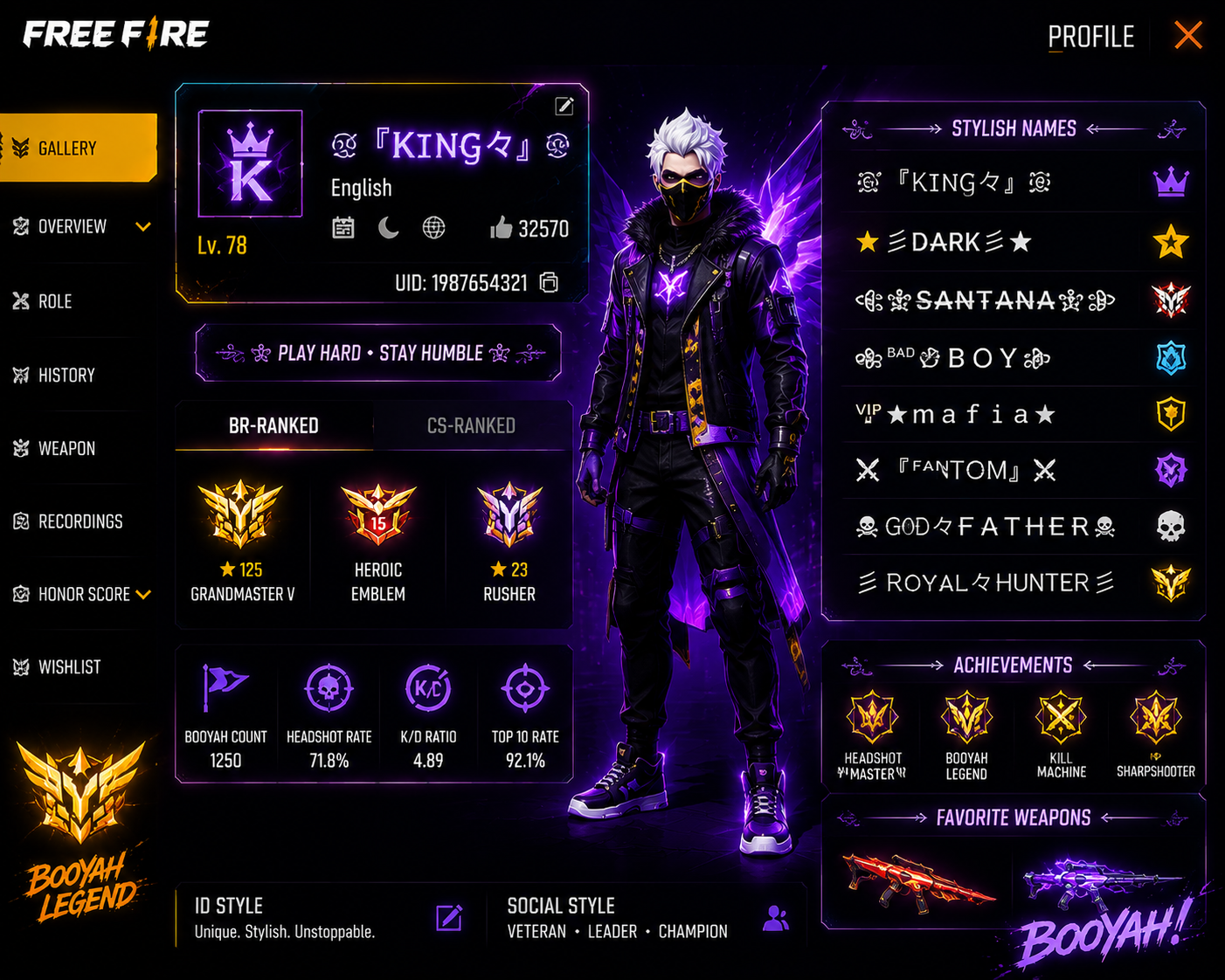 Stylish Free Fire names with unique gaming fonts