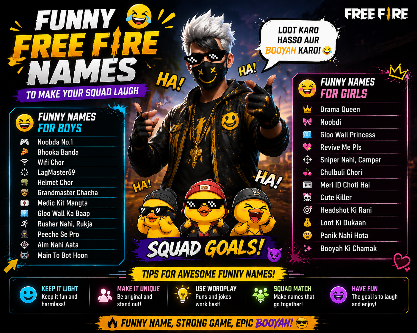Funny Free Fire names for entertaining players